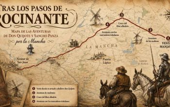 Tras los pasos de Rocinante.Mapa de las aventuras de don Quijote y Sancho Panza por la mancha