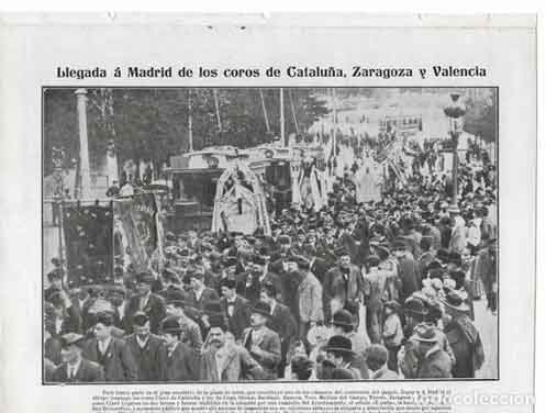 El bálsamo de Fierabrás: Cervantes y la España del 98 3 Llegada a Madrid de los orfeones de Cataluña, Zaragoza y Valencia para los festejos del centenario. Mayo de 1905. (Fuente: Todocolección)