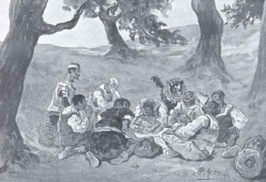 Don Quijote y Sancho con los cabreros, José Jiménez Aranda. BIQ